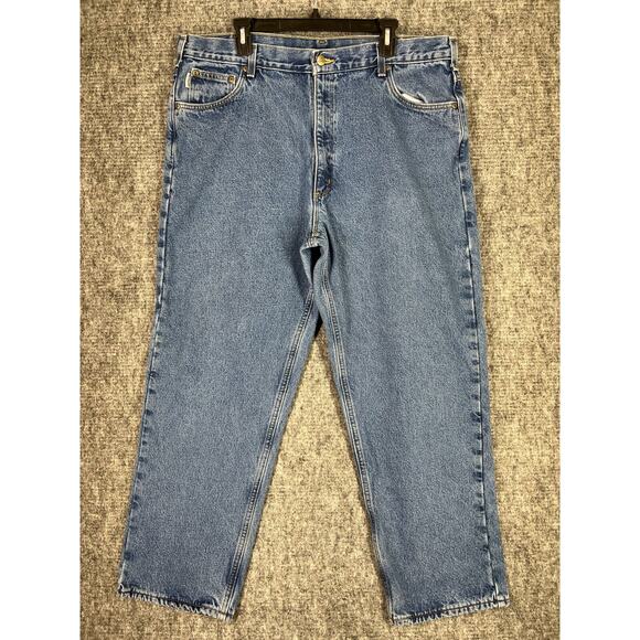 CARHARTT‎ JEANS MENS 40 BLUE DENIM FLANNEL LINED CONSTRUCTION WORKWEAR WORK - Picture 1 of 13